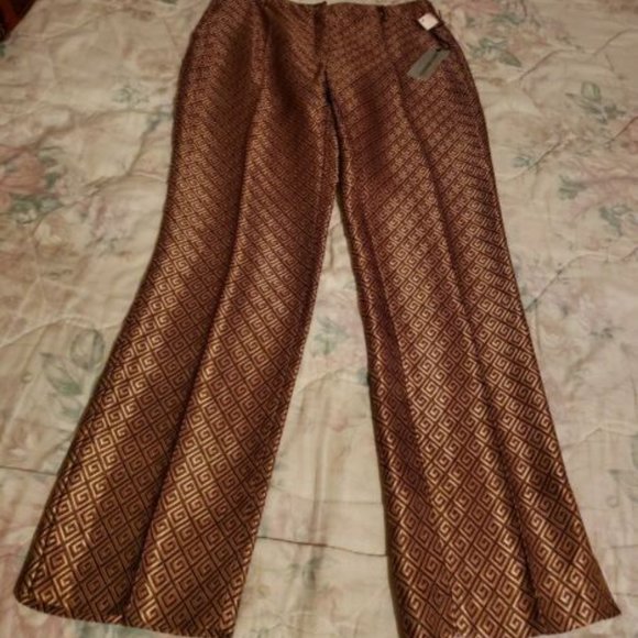 Atos Lombardini Pants - Atos Lombardini Gold & Brown Metallic Greek KeyTrousers